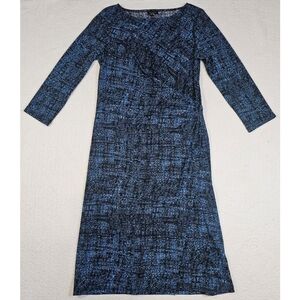 NWT Talbots Side Ruched Faux Wrap Blue Black Dress